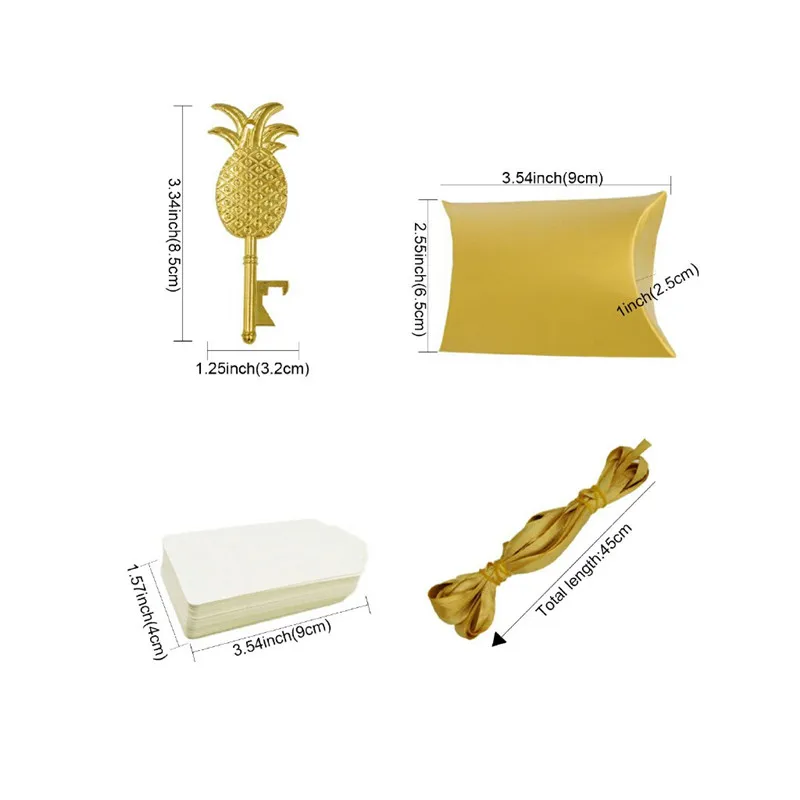 Свадебная коробка для конфет Золотая открывалка бутылок с ананасом + карта