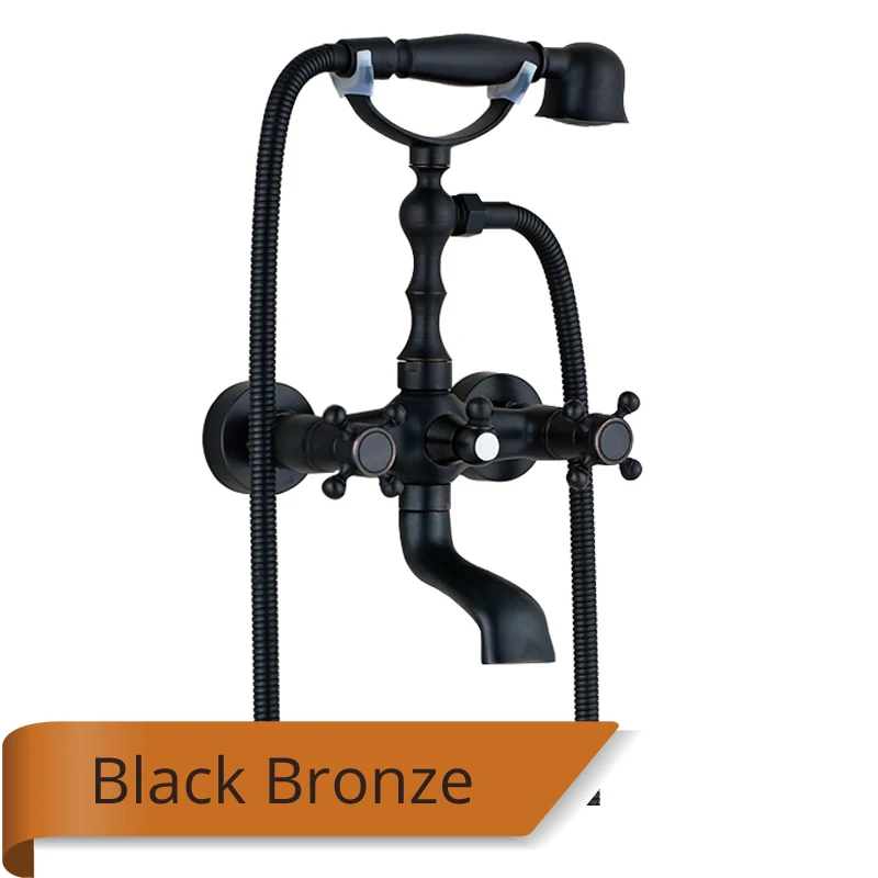 Black Bronze Роскошный смеситель для ванны с двойной ручкой, ручной смеситель для ванны и душа, настенный поворотный носик, смеситель для раковины - Цвет: Black Bronze