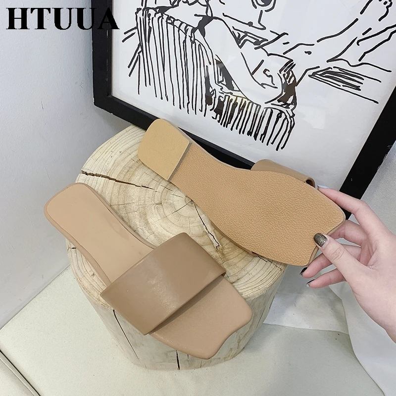 HTUUA 2019 в Корейском стиле модные туфли леденцового Цвета женские шлепанцы на