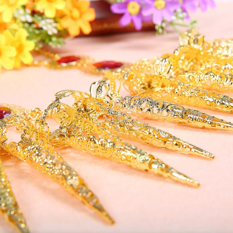 Women Dance Costume Bracelet Gold Avalokitesvara Nails Rhinestone Fingertips Finger Decoration tb104 | Украшения и аксессуары