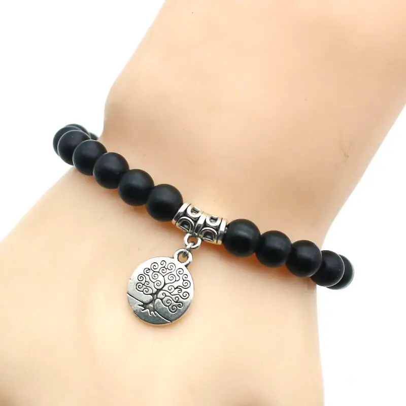 Matte stone Брендовый милый Мишка браслет из натурального камня Шарм Мода Дерево жизни кулон бисерные браслеты для женщин и мужчин ювелирные изделия Pulseras - Окраска металла: Matte stone