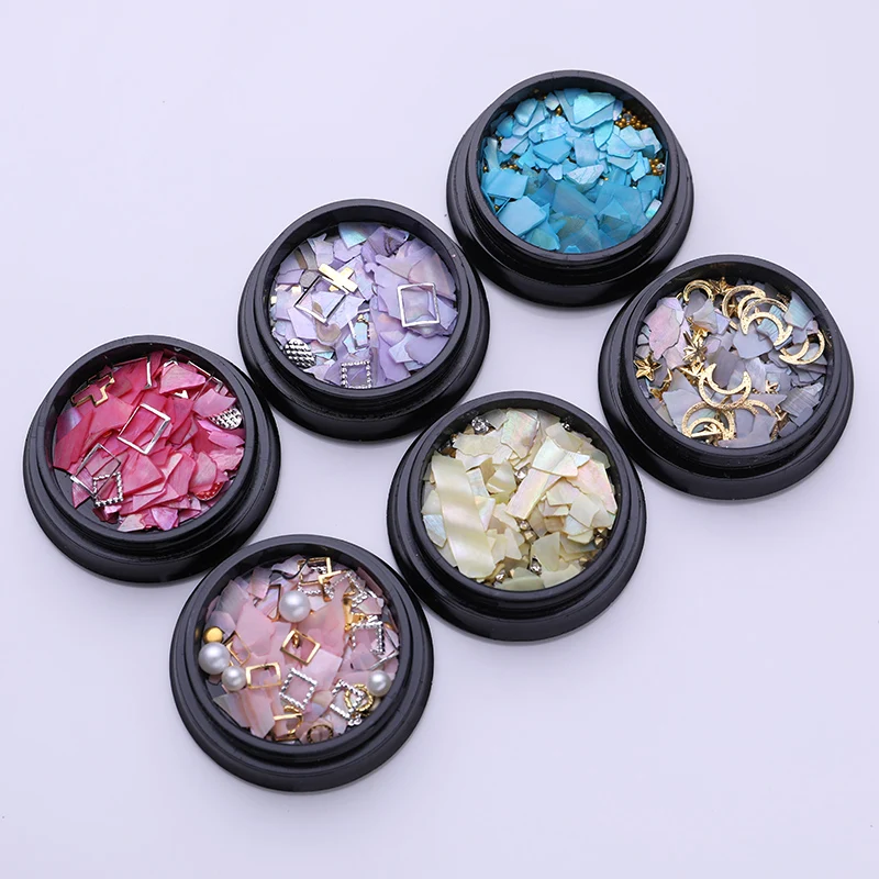 Цветные Блестящие Стразы для ногтей в виде раковины смешанные с Луной звездой