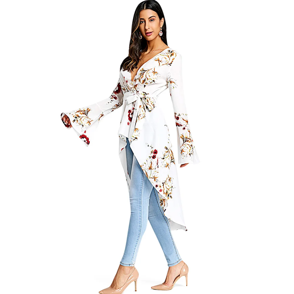 Женская блузка с длинным рукавом VESTLINDA Повседневная Блузка глубоким вырезом и