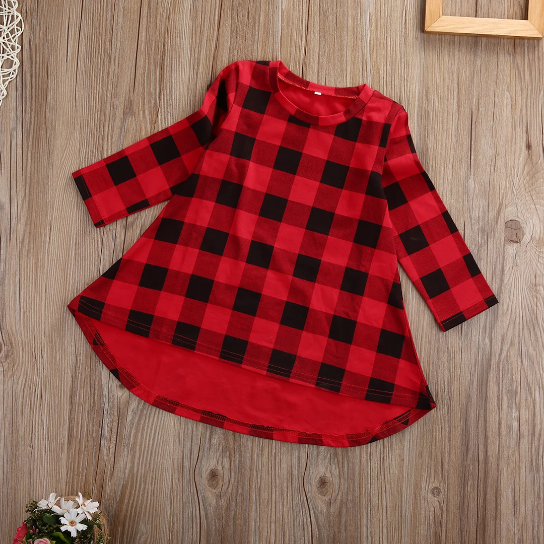 2017 New Baby Kids Girls Dress Casual Checked Long Sleeve Cotton Red Cute Party Princess Dresses A-line Girl Clothes | Детская одежда и
