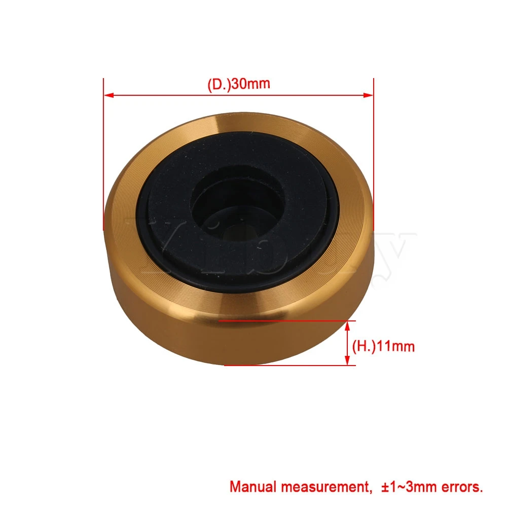 

Yibuy 30x11mm Gold Aluminum Plastic Speaker Isolation Feet Pad Stand for Audio Speakers Amplifier CD Player Pack of 4