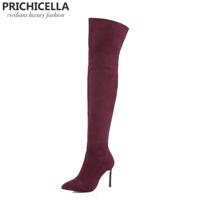 Кожаные Сапоги выше колена PRICHICELLA 8 см 10 цвет серый|high booties|knee bootsover knee boots |
