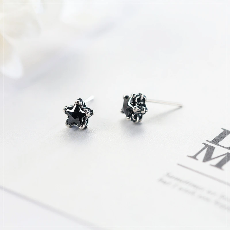 

TOYOOSKY Real 925 Sterling Silver Vivid 3D Black Crystal Star Stud Earrings For Women Men Fashion Anniversary Jewelry