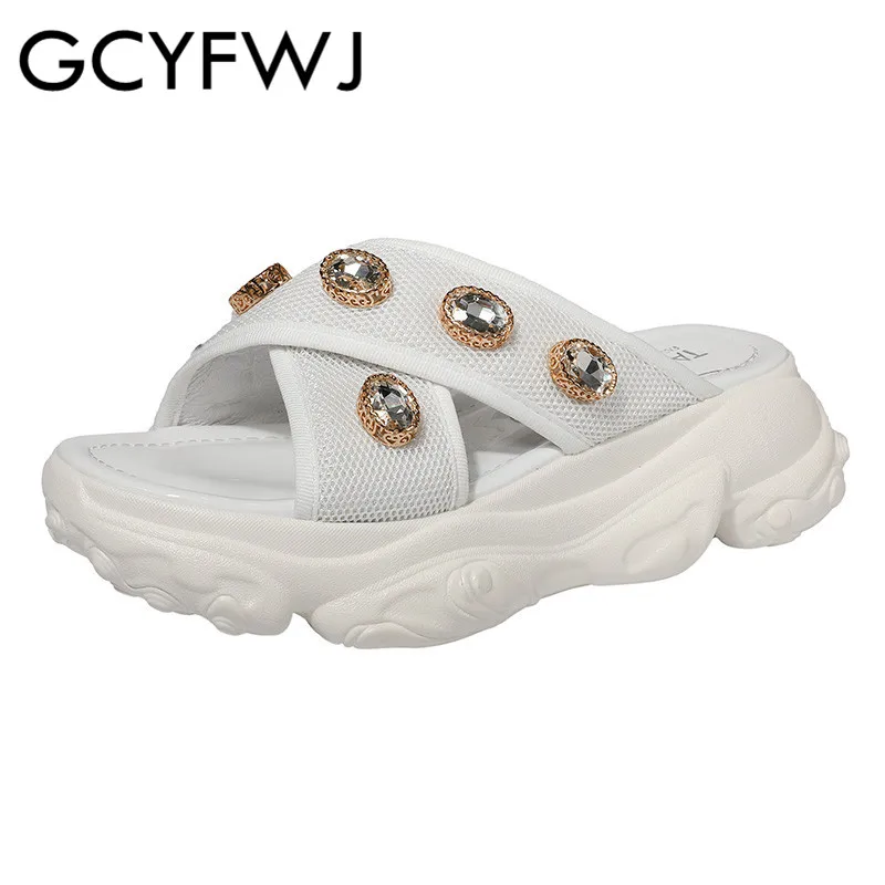 GCYFWJ женские шлепанцы на платформе со стразами Женская обувь с сетчатой тканью