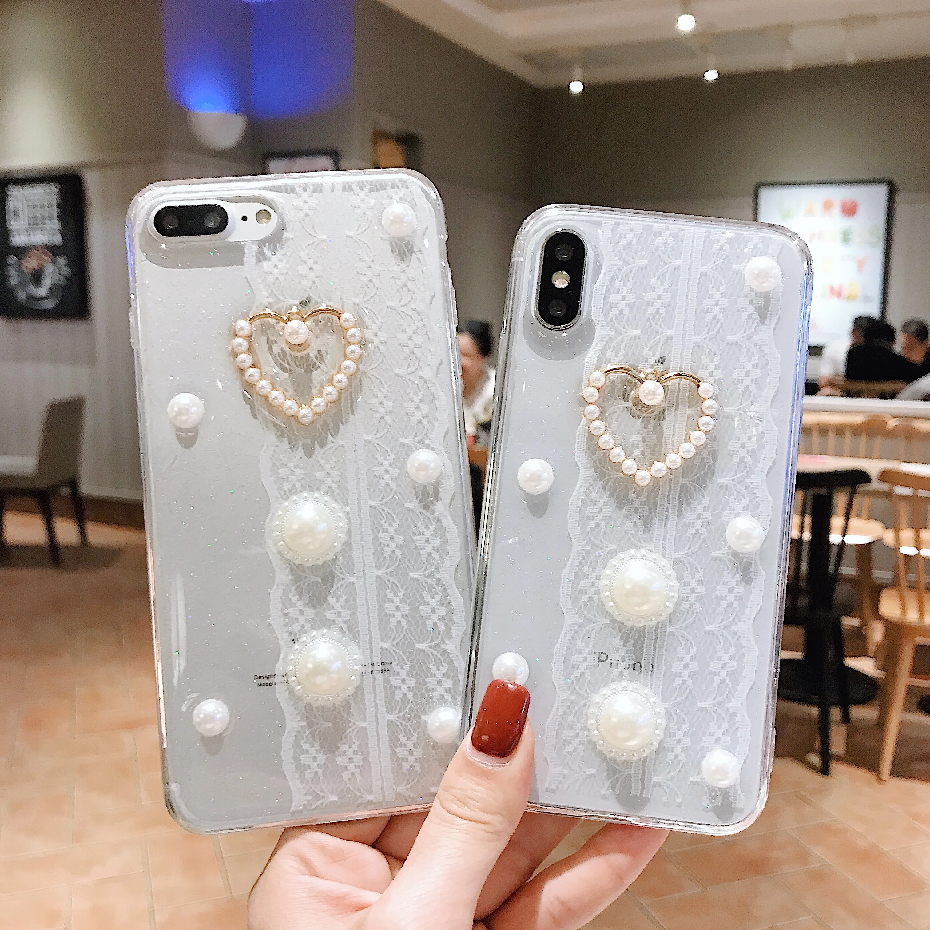 Блестящий чехол для телефона с кристаллами и жемчугом iphone X XS MAX XR 8 7 6 6s PLUS |