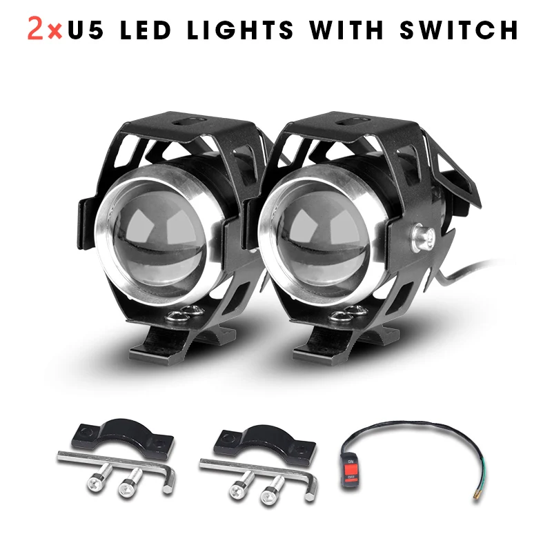 2pcs U5 with switch Универсальный мотоцикл U5 светодиодный головной светильник Водонепроницаемый вождения пятно фара дистанционное управление туман светильник к рулю мотоцикла велосипеда аксессуары 12V - Цвет: 2pcs U5 with switch