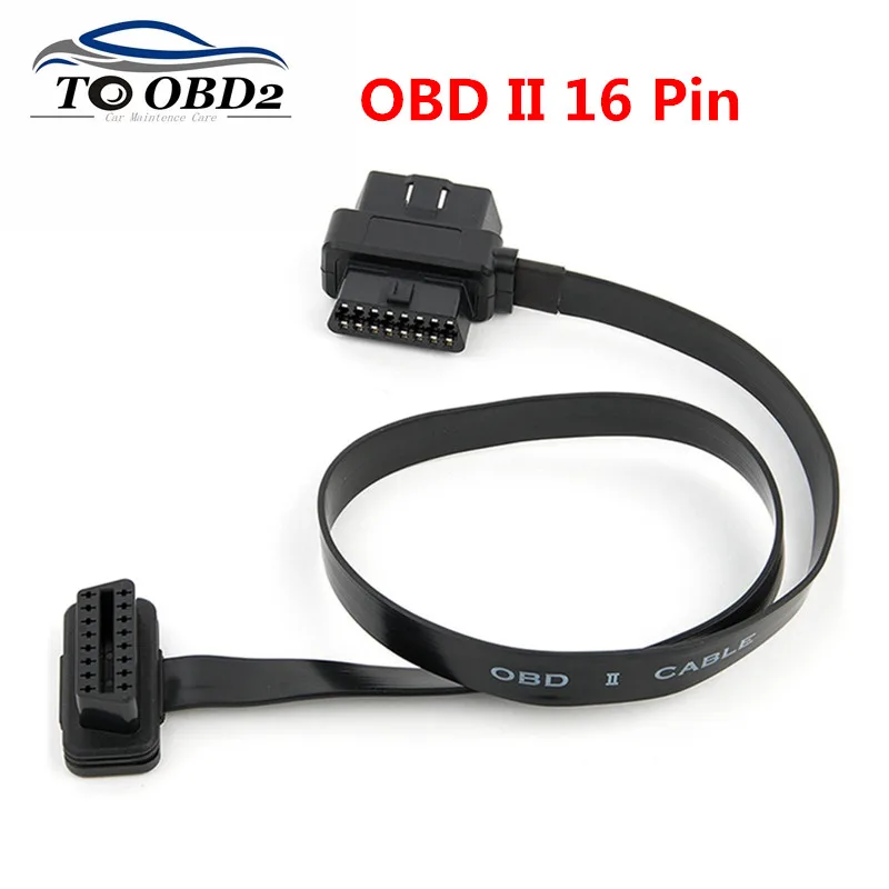 Плоский тонкий 16 контактный кабель OBD2 колено OBD 2 OBDII Удлинительный автомобильный