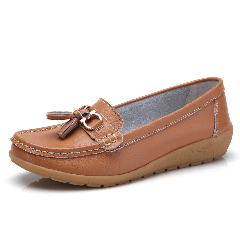 Light Brown Новое поступление года; женская обувь из натуральной кожи; женская обувь на плоской подошве без застежки; женские мокасины - Цвет: Light Brown