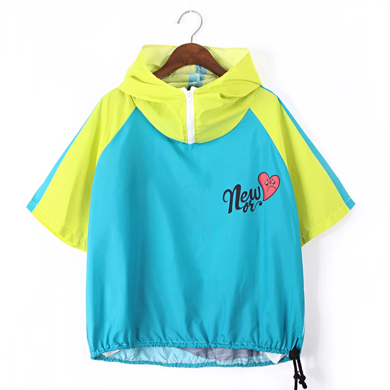 Women Spring Autumn Windbreaker Jacket Fashion Short Letter Printed Hit Color Hooded Tops Casual Loose Hoodies Coat Femme SR173 | Женская
