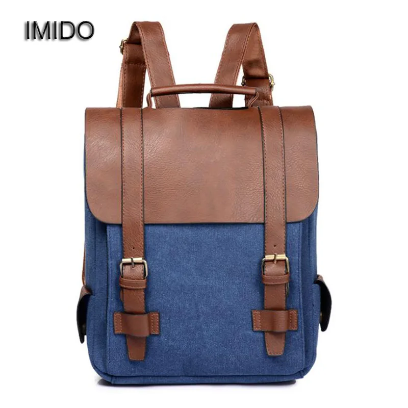 IMIDO новый мужской Холщовый кожаный рюкзак дорожная школьная сумка для мальчиков