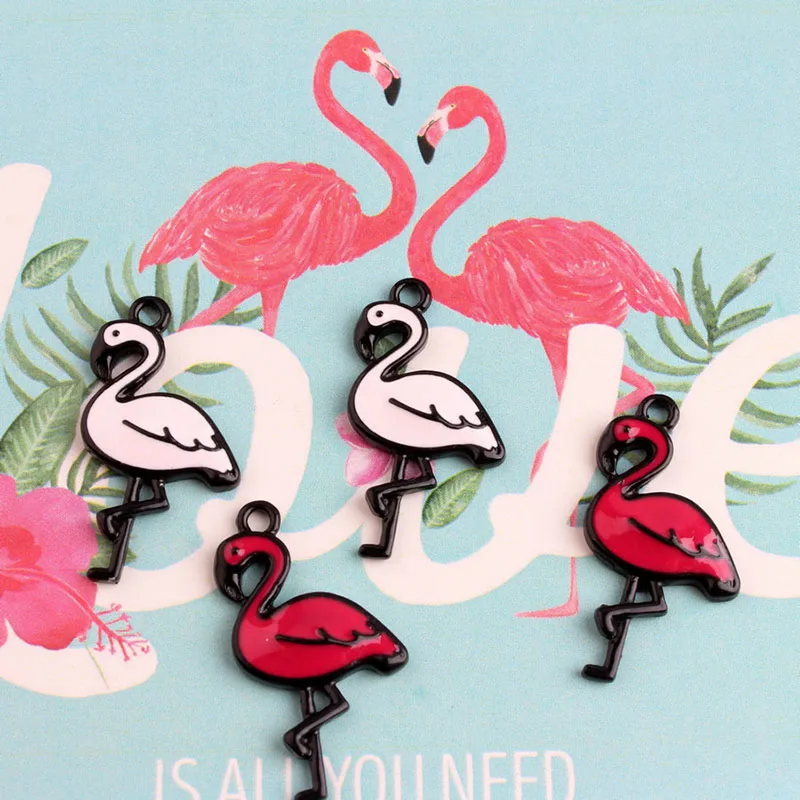 100 шт. Австралия Птица Фламинго амулеты из сплава и черной эмалью в виде 17*30 мм