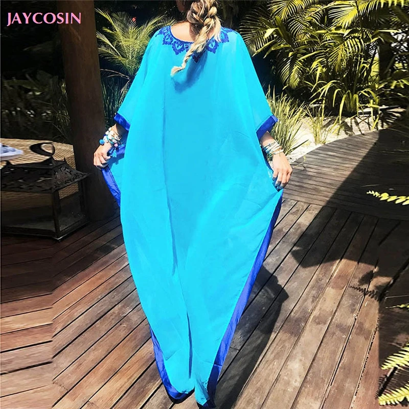 Женское пляжное платье с вышивкой JAYCOSIN шифоновое свободное макси большого