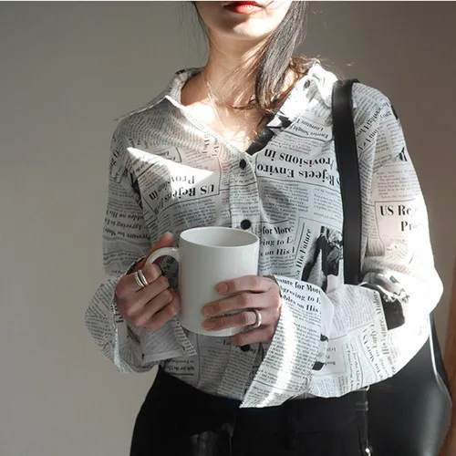 Рубашка женская свободная с бумажным принтом|Блузки| |