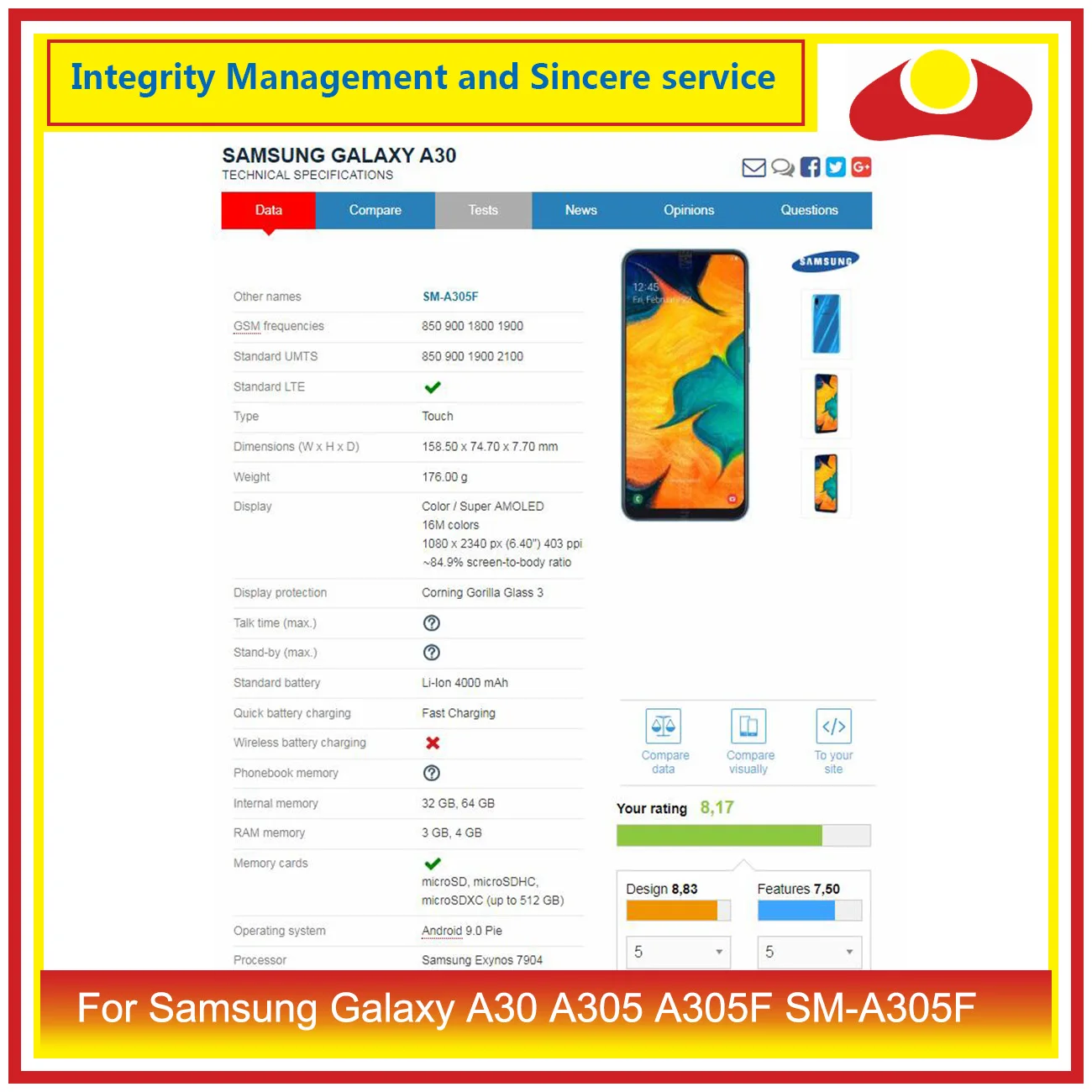 Для samsung Galaxy A30 A305 A305F SM-A305F корпус батарейного отсека заднее стекло чехол Корпус Корпуса A30 Замена