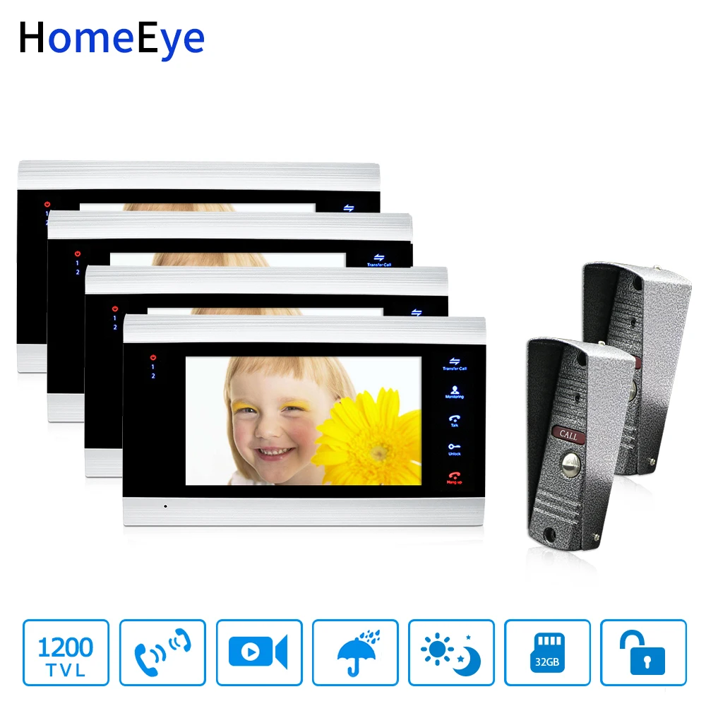 Видеодомофон HomeEye 7 '' дверной звонок 2 4 система контроля доступа обнаружение