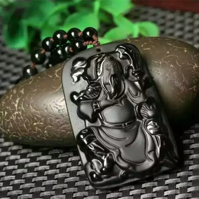 Оптовая продажа кулон с натуральным обсидиановым камнем ручная подвеска Guan Yu Hero