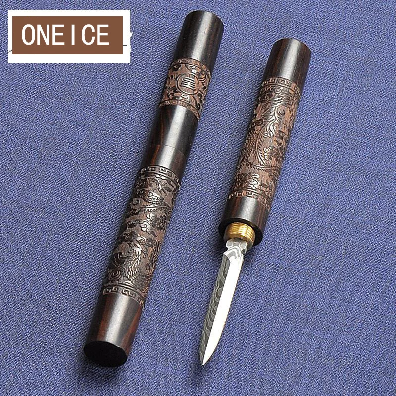 Cuchillo de t&eacute; Pu'er &eacute;bano tallado patr&oacute;n de acero aguja de t&eacute; negro para la ceremonia del t&eacute; piezas de repuesto-2