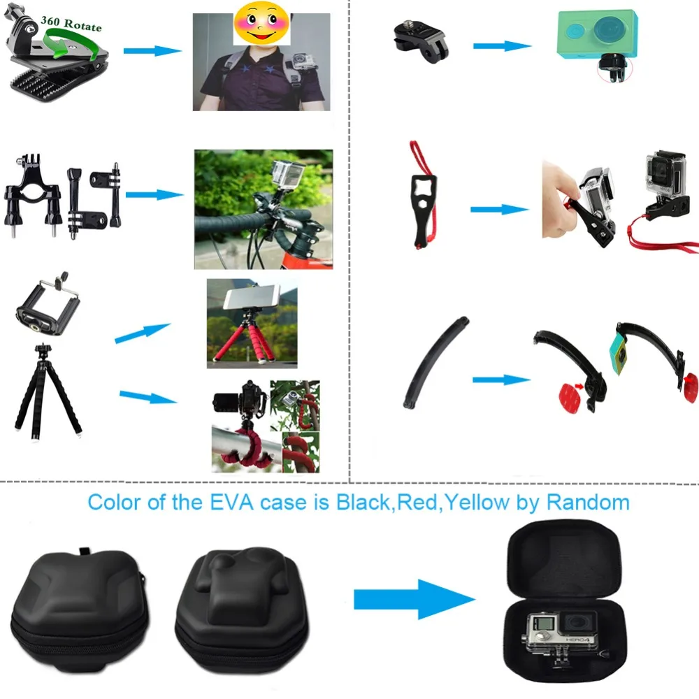 Аксессуары husiway kit для Gopro Hero 5 Session 6 Black Xiaomi Yi 4 K EVA чехол экшн-камеры 13P | Электроника
