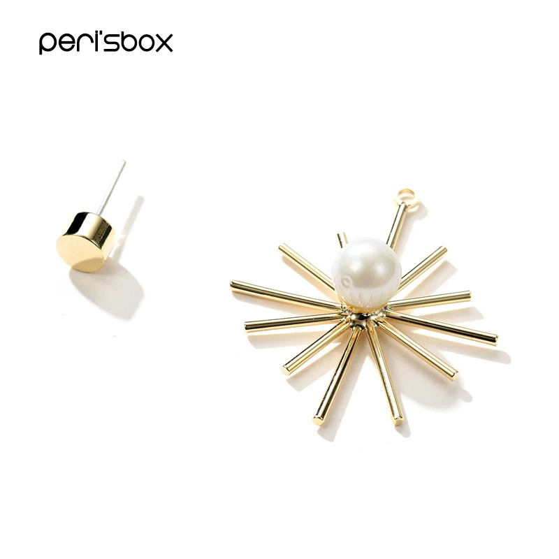Peri'sbox простой золотистый Подсолнух жемчужные серьги-гвоздики для женщин большие спереди сзади серьги-гвоздики массивные серьги-люстры