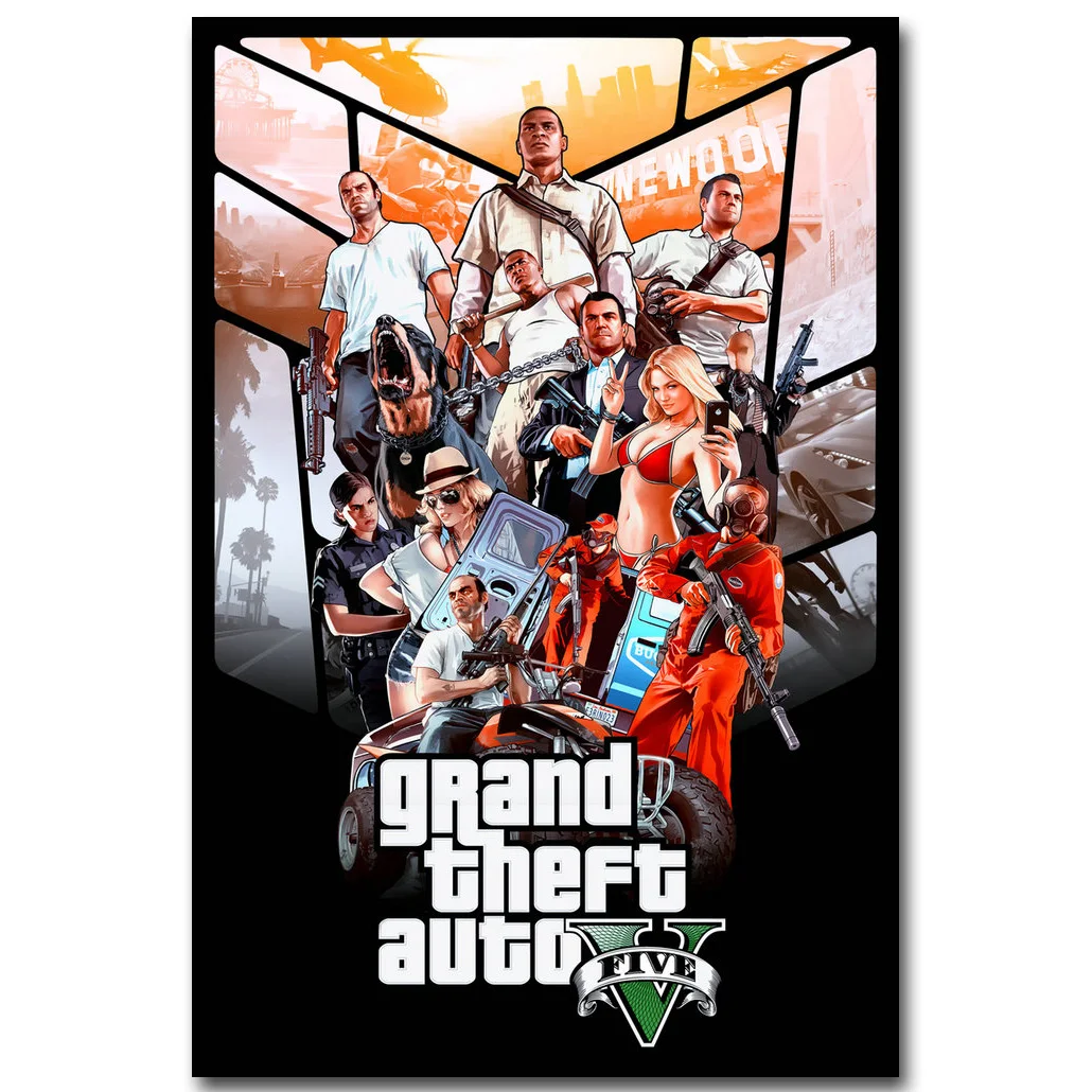 Плакат Grand Theft Auto V Art из шелковой ткани принт 13x20 24x36 дюймов популярная игра GTA 5