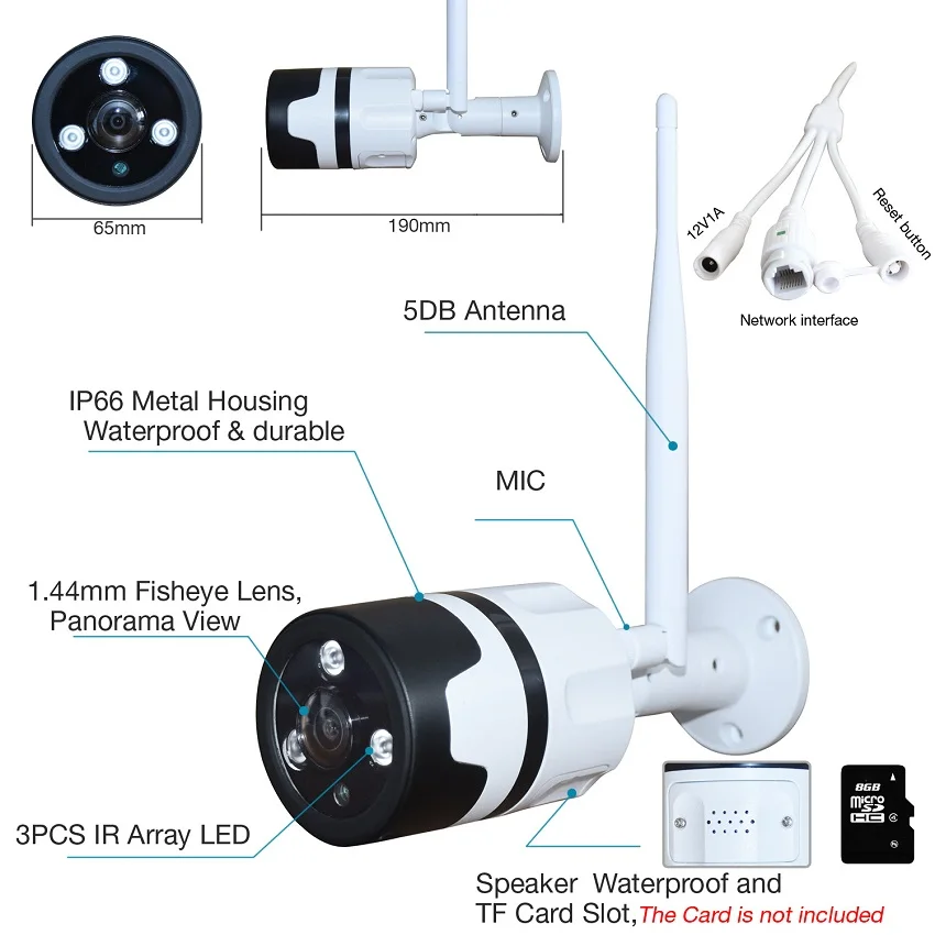 Zjuxin 1080P панорамная наружная WIFI камера для использования HD 1 44 мм объектив 2MP 360