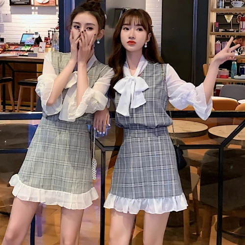 Женский винтажный комплект из 2 предметов летний клетчатый Костюм-двойка в