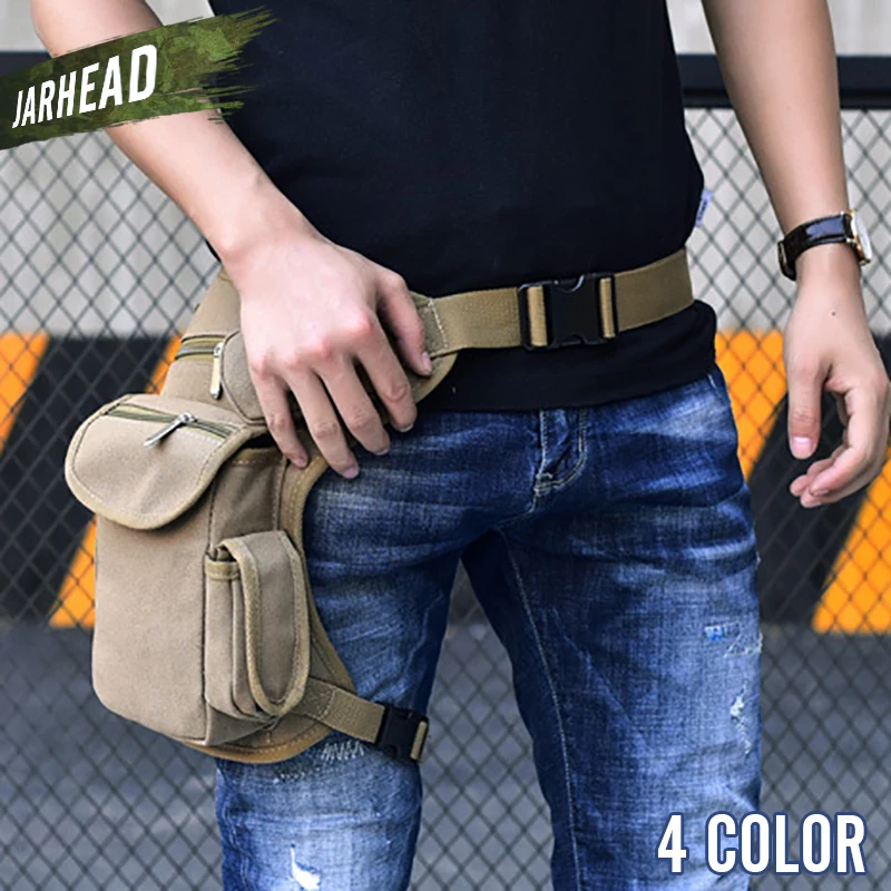Мужская поясная сумка холщовая Военная для мотоциклиста дорожная высокое