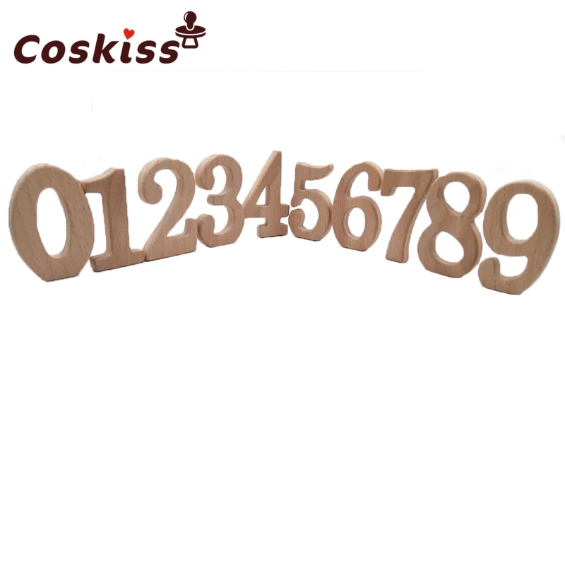 Mordedor digital de madera de haya para beb&eacute;, accesorios de enfermer&iacute;a, cuentas para morder, educaci&oacute;n preescolar, juguete con forma de letra, 10 piezas-0