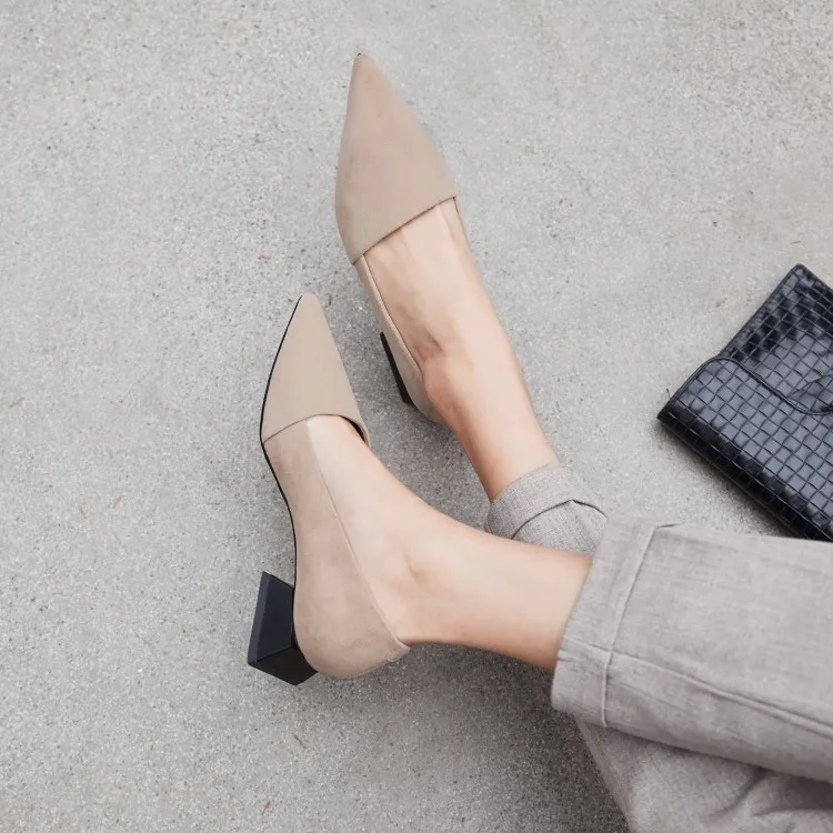 MLJUESE/женские замшевые туфли на плоской подошве черного цвета с острым носком