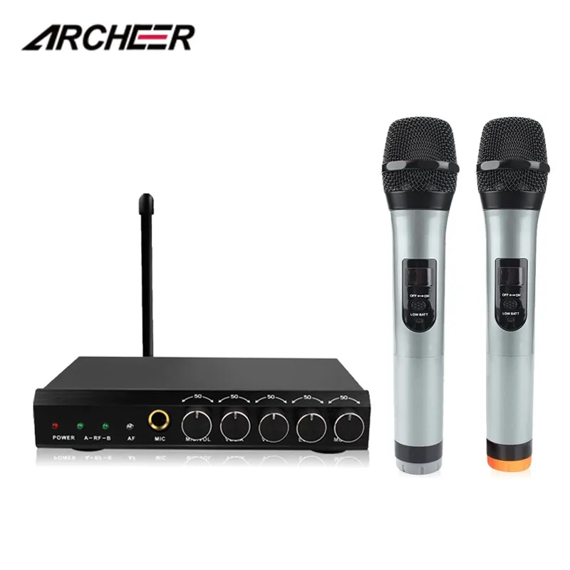 ARCHEER беспроводной VHF микрофон системы Профессиональный двухканальный 2 ручной