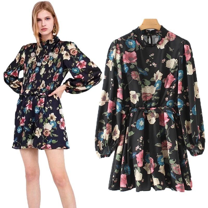 Women Long Sleeve Bohemian Jumpsuit 2019 New Lady Floral Printed Short Playsuit Evening Party Casual Black Jumpsuit&ampRomper | Женская