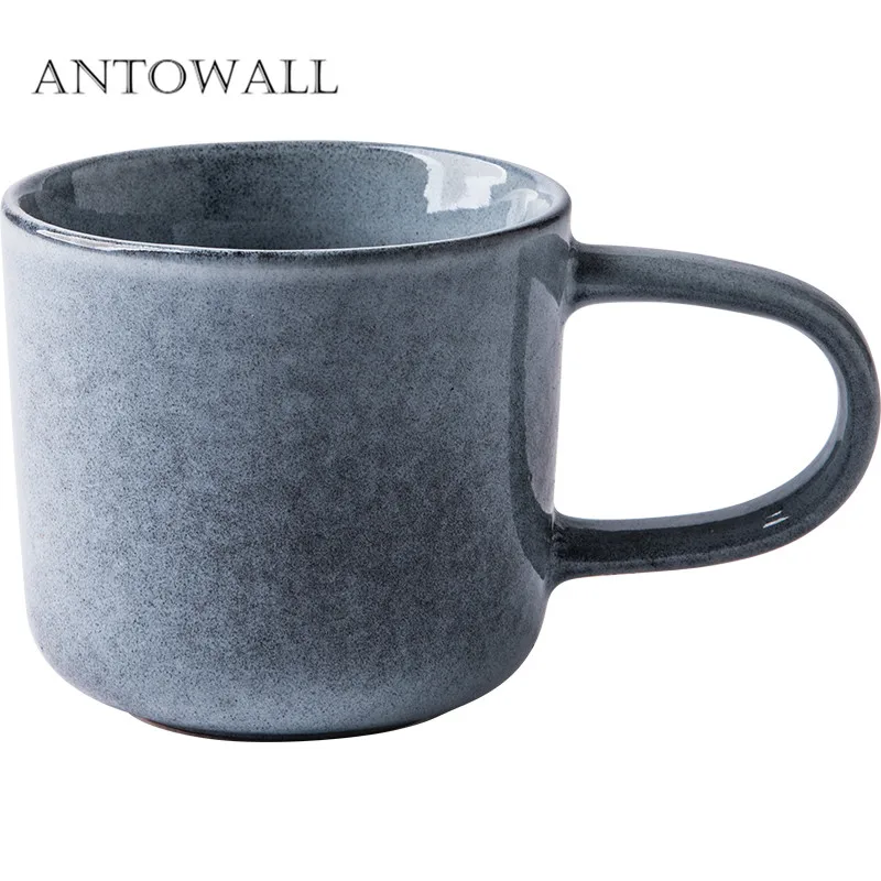 

ANTOWALL Japanese style ceramic Grey mug coffee cup simple drinking cup with handle milk breakfast mug drinkware