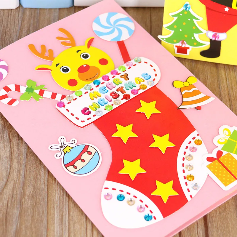 Baby DIY Handmade Christmas Card Kindergarten Children Creative Santa Claus 3D Greeting Card Craft Educational Toy Gift