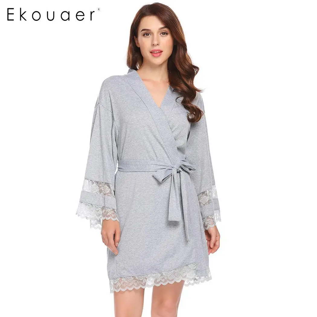 Ekouaer, женское кимоно, халаты, одежда для сна, длинный рукав, кружевная отделка, короткий спа-халат, халат для подружки невесты, женский халат, домашняя пижама