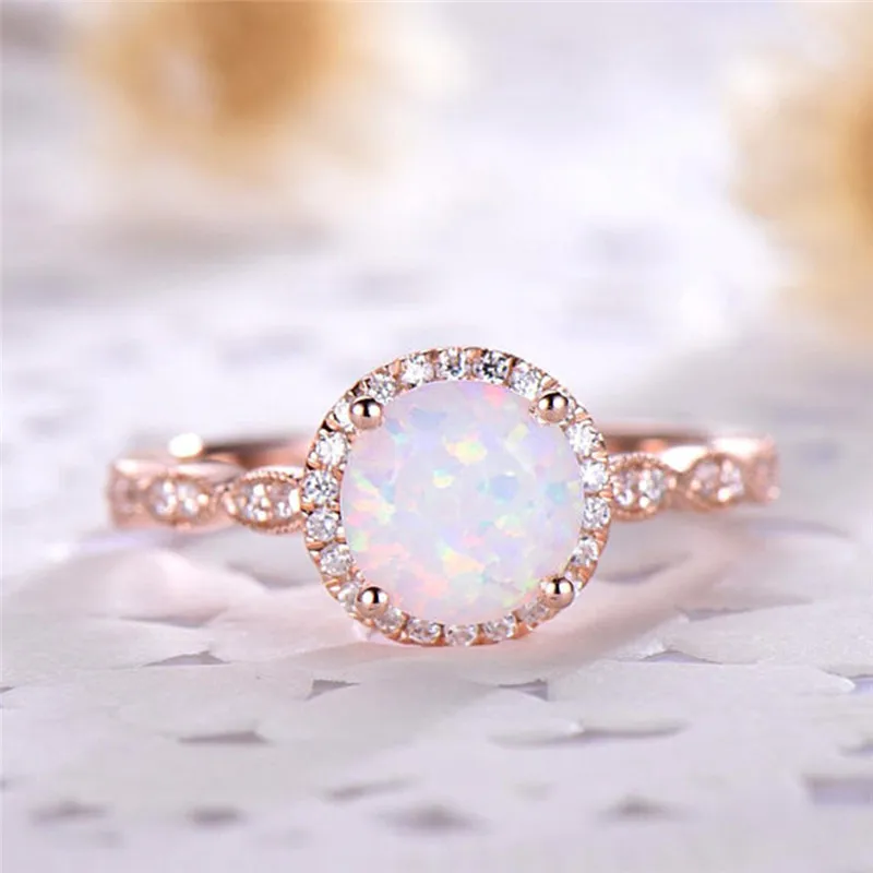 BOAKO Opal Ring Fashion Women Rings Jewelry Rose Gold Filled Wedding Engagement Exquisite Beautiful Ornaments Anillos | Украшения и