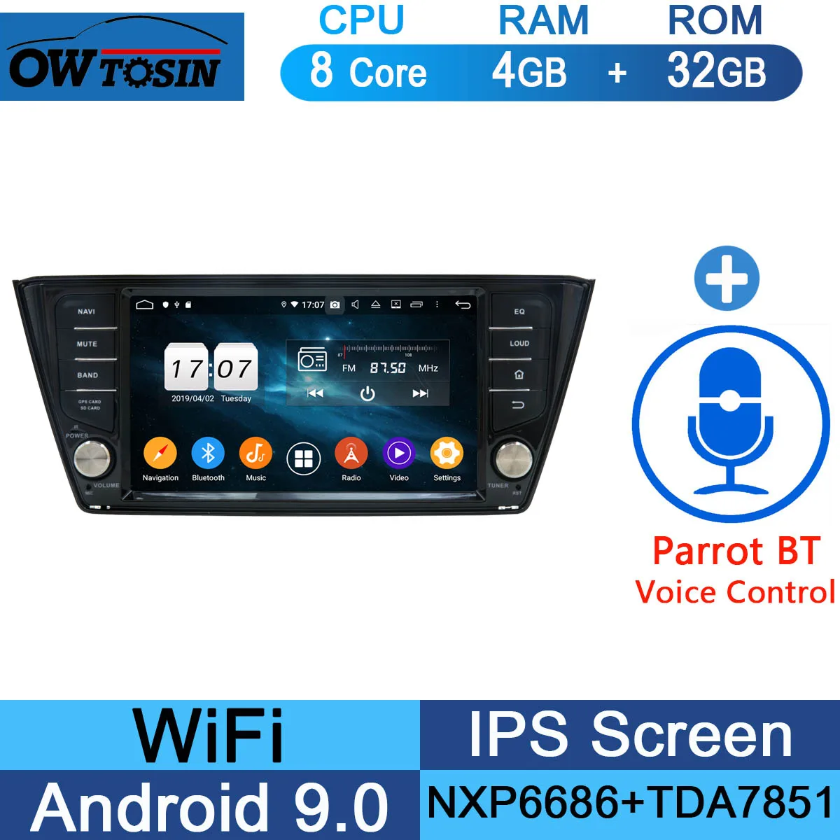 32G Parrot BT 1920*1080 " ips Восьмиядерный 4 Гб+ 64 ГБ Android 9,0 автомобильный dvd-плеер для Skoda Fabia Радио Стерео gps CarPlay Parrot BT - Цвет: 32G Parrot BT
