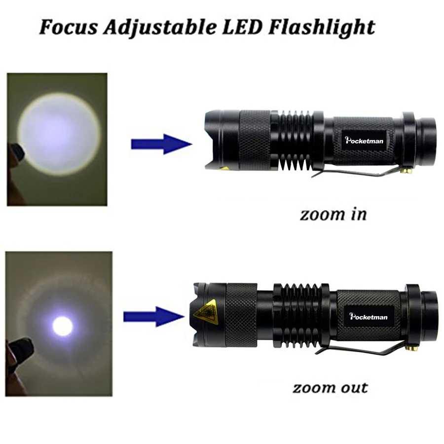 Portable 7W 2000LM Q5/T6 Aluminum Waterproof 3/5 Modes Zoomable Led Flashlight Torch Tactical light AA 14500 Black | Лампы и освещение