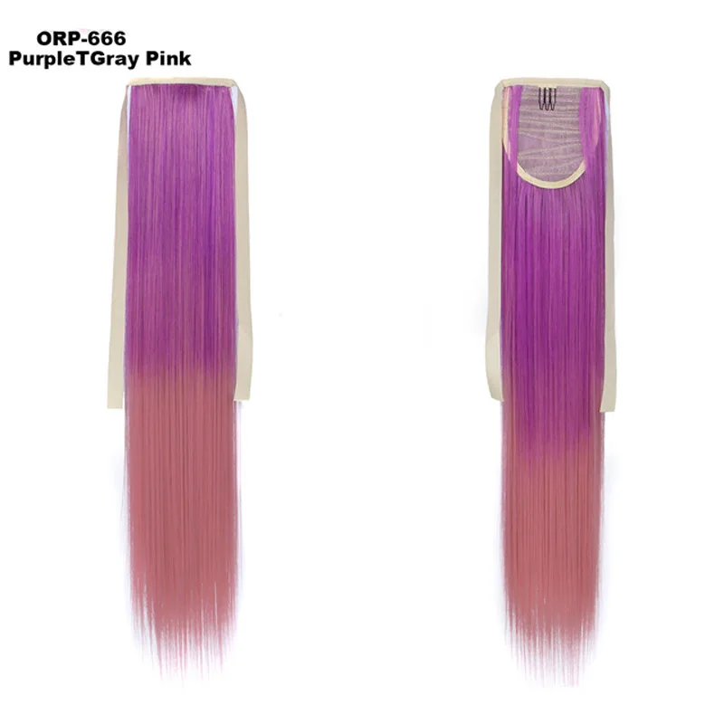 PurpleTgraypink Jeedou лента конский хвост волосы для наращивания прямые волосы Радужный Омбре цвет 24 дюйма 60 см 80 г синтетические натуральные черные розовые конские хвосты - Цвет: PurpleTgraypink