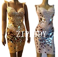 3 colors sparkly silver gold sequins crystals dress women birthday celebrate dresses costume prom shining mirrors evening outfit