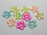200 mixed acrylic color pearl flower beads 12mm flatback center hole scrapbook craft