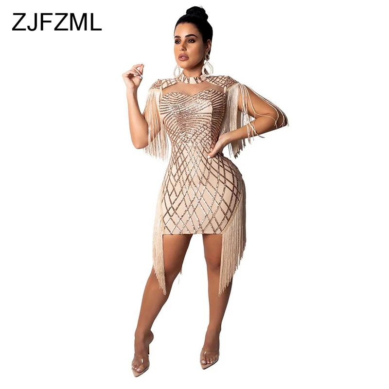 Женское платье-накидка ZJFZML повседневное облегающее мини-платье с блестящими