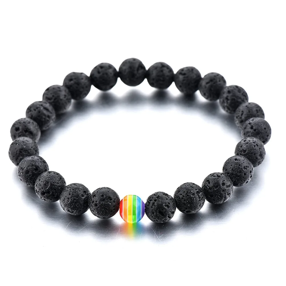 Black White Stone Beads Rainbow Bracelet Natural Lava Howlite For Women Men Couple Best Friend Bangles Jewelry Pulseira Bilekli