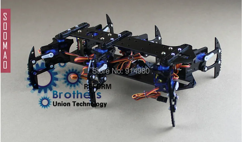 DIY черный паук робот Робот комплект Hexapod масса игрушки рулевой механизм + PMMA