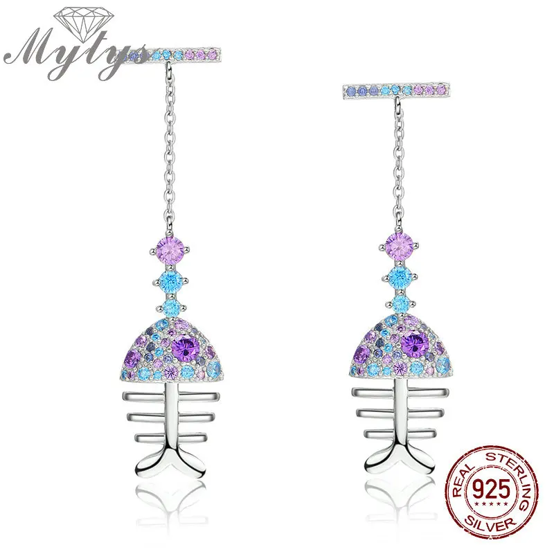 Серьги Mytys из серебра 925 пробы модные летние серьги высокого качества с цветным