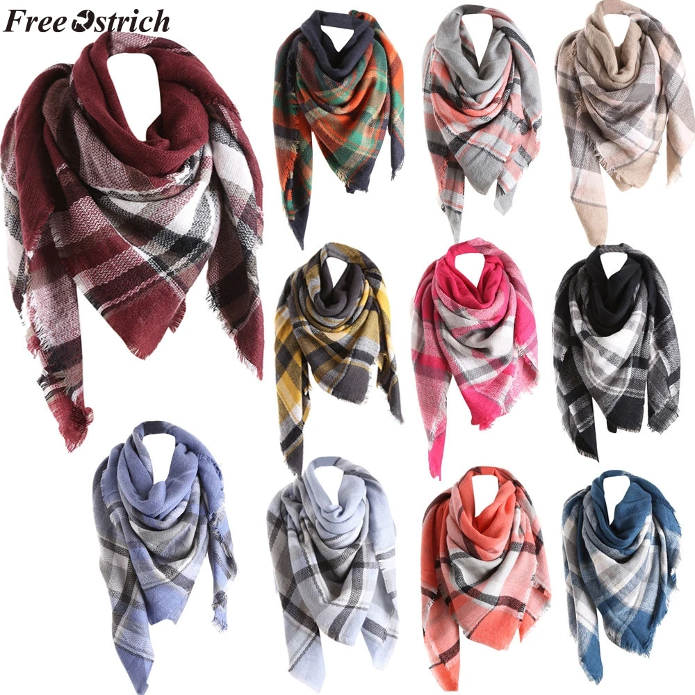FREE OSTRICH Women Warm Scarf Color Stitching Long Wool Shawl Plaid Soft Neck Elegant Fashion Wrap |