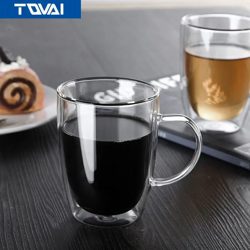 TQVAI-Double Glass 280ml Heat-resistant Coffee Cups Fashion |